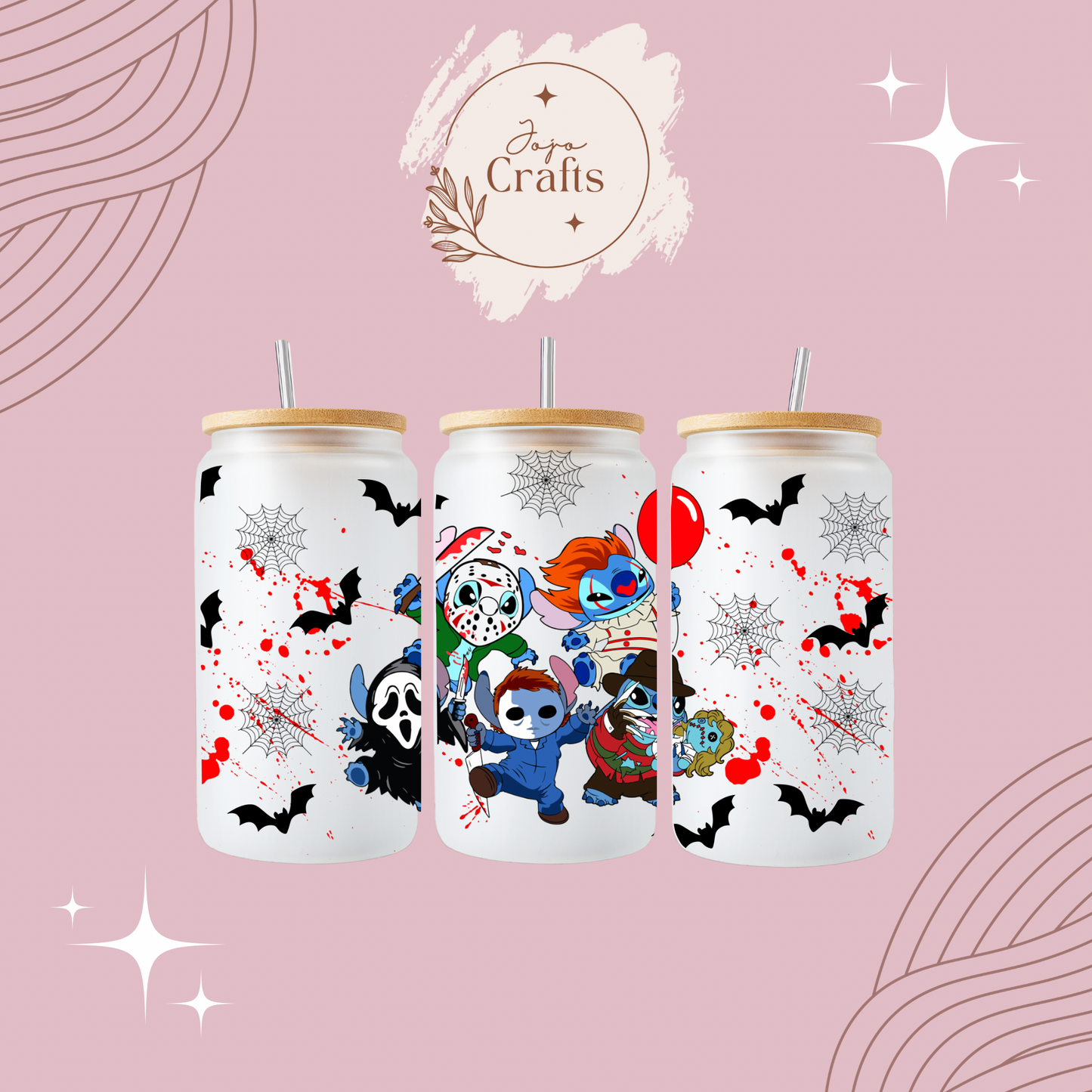 Stitch Horror 16oz Glass Can