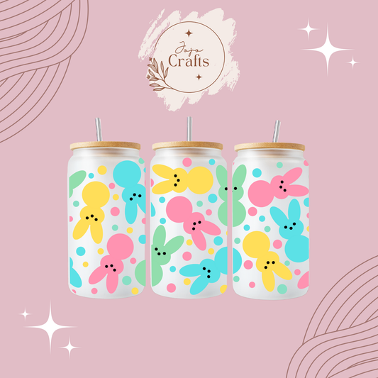 Pastel Bunnies 16oz Glass Can
