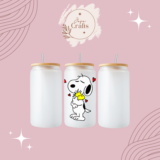 Dog and Friend Frosted 16oz Glass Can