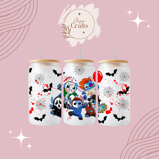 Stitch Horror 16oz Glass Can